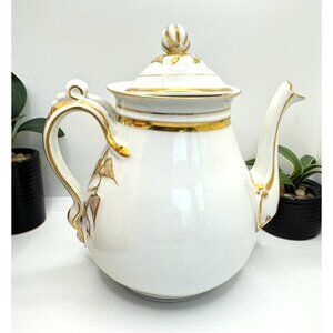 French H & C Haviland Limoges Teapot With Gold Accents